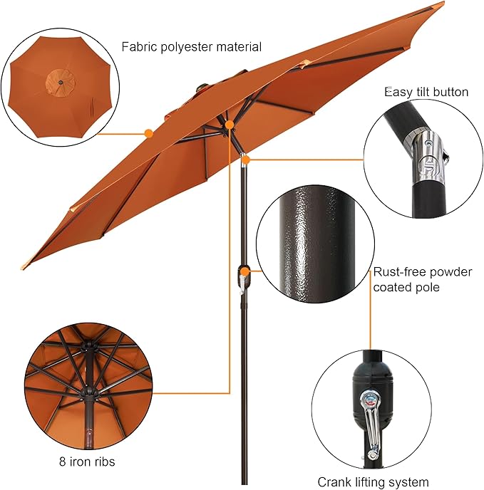 Blissun 9' Outdoor Patio Umbrella, Outdoor Table Umbrella, Yard Umbrella - Image 2