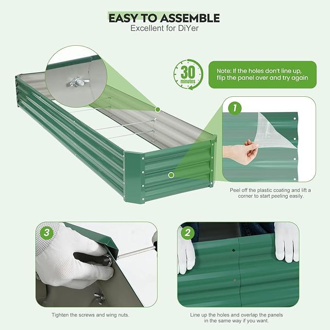 ZORMY 2 Pcs 8x2x1ft Galvanized Raised Garden Bed Outdoor, Metal Planter Boxes - Image 8