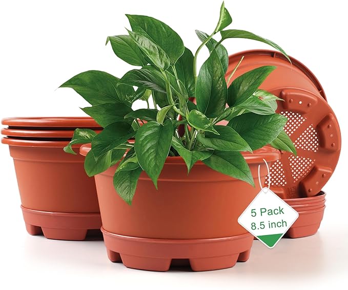 5 Pack 8.5 inch Plant Pot, Outdoor Flower Pots, Plastic pots by KPUVX