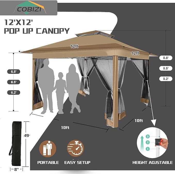 COBIZI 12x12 Pop Up Gazebo On Clearance Canopy Tent- Upgrade Metal Outdoor - Image 3