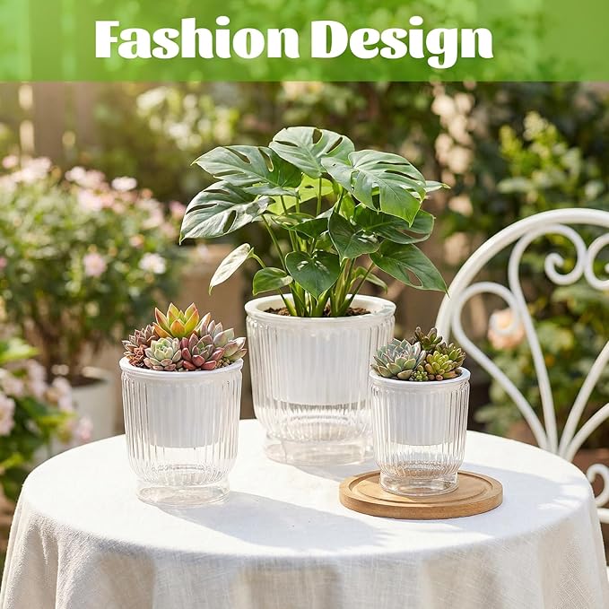 Set of 6 Self Watering Plant Pot 3 Sizes Plastic Double Layer Self Watering - Image 4