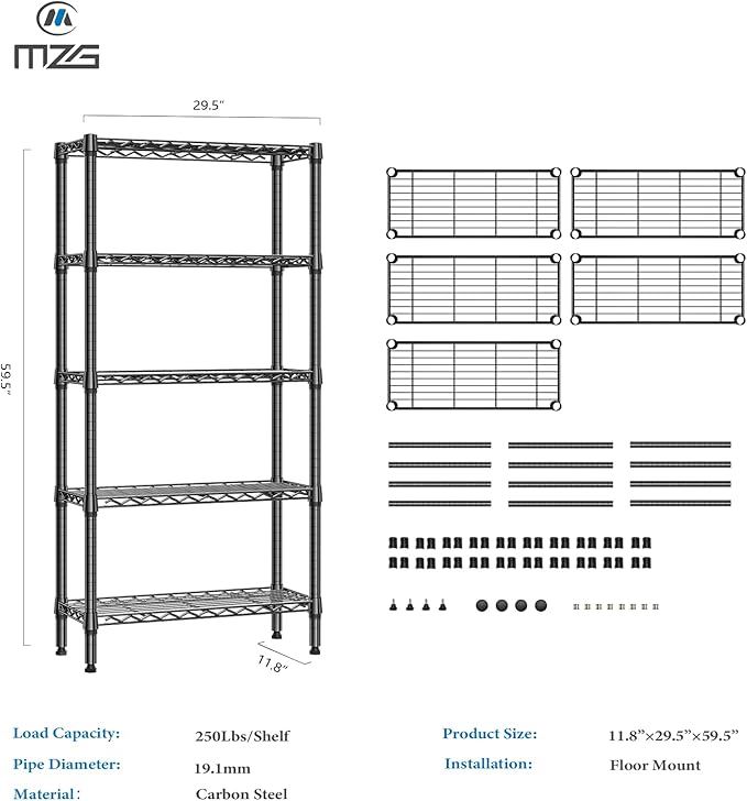 1250 lbs 5 Tier Shelf Metal Storage Shelves Wire Rack Closet Organizers - Image 3
