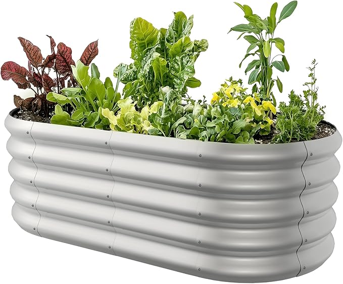 4x2ft Oval Galvanized Raised Garden Bed Kits 16" Tall Outdoor Large Metal by IDEAFAMILY