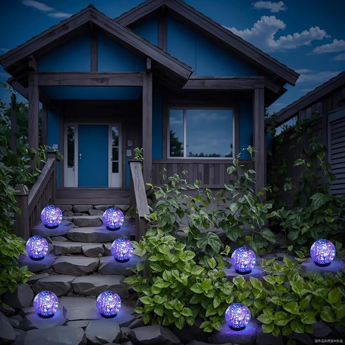 Solar Garden Lights Outdoor Waterproof, 4 Pack 30 LEDs Cracked Glass Ball Light - Image 6