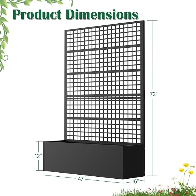 Metal Planter Box with Trellis 47" L x 16" W x 72" H, Raised Garden Bed with - Image 3