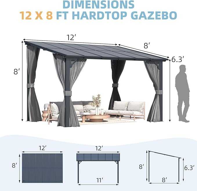 AECOJOY 12' x 8' Gazebo Outdoor Pergola - Image 7