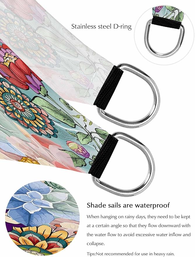 Sun Shade Sail 14'x18' Boho Floral Rectangle Sun Shade Sails Canopy Waterproof - Image 8