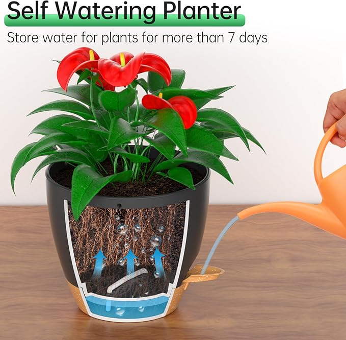 ZMTECH 8 Inch Hanging Planters for Indoor Outdoor Plants, 2 Pack Self Watering - Image 4