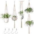 Mkono Macrame Plant Hangers Set of 4 Indoor Hanging Planter Basket Wall by Mkono