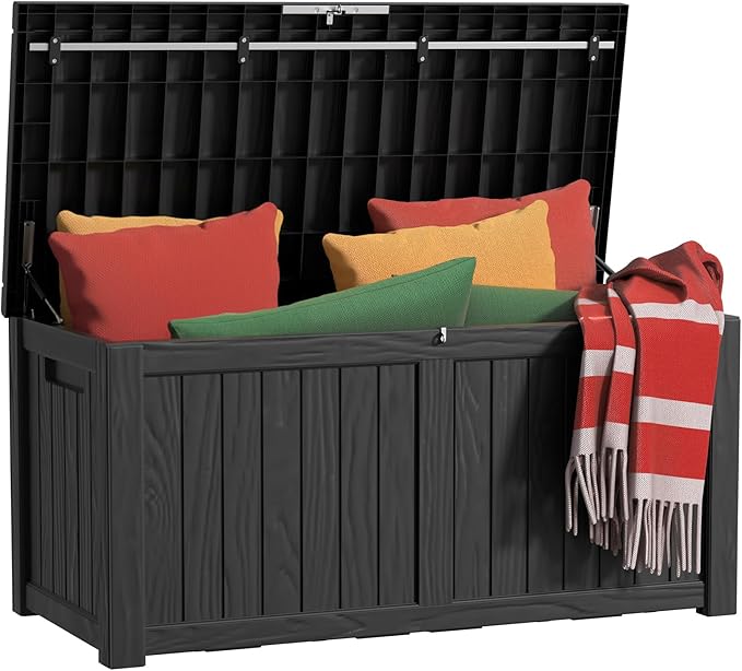 EasyUp 150 Gallon Outdoor Storage Box, Resin Waterproof UV-Resistant Deck Box by EASYUP