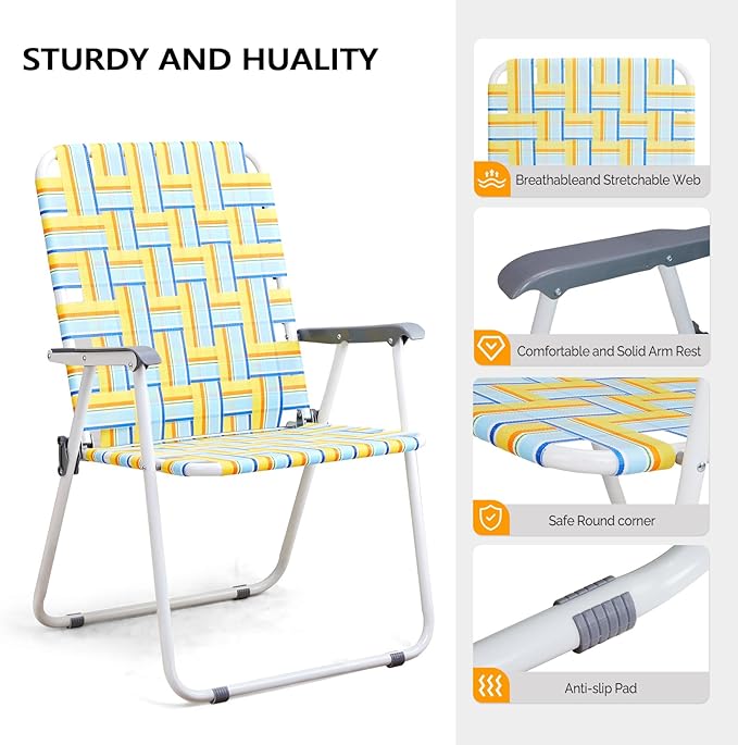 VINGLI Patio Lawn Webbed Folding Chairs Outdoor Beach Portable Camping Chair - Image 4