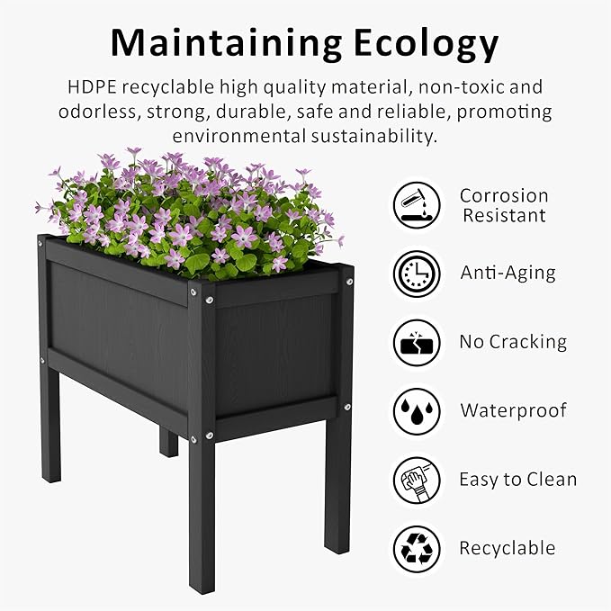 Raised Garden Bed with Drainage Hole Waterproof HDPE Elevated Planter Box with - Image 3