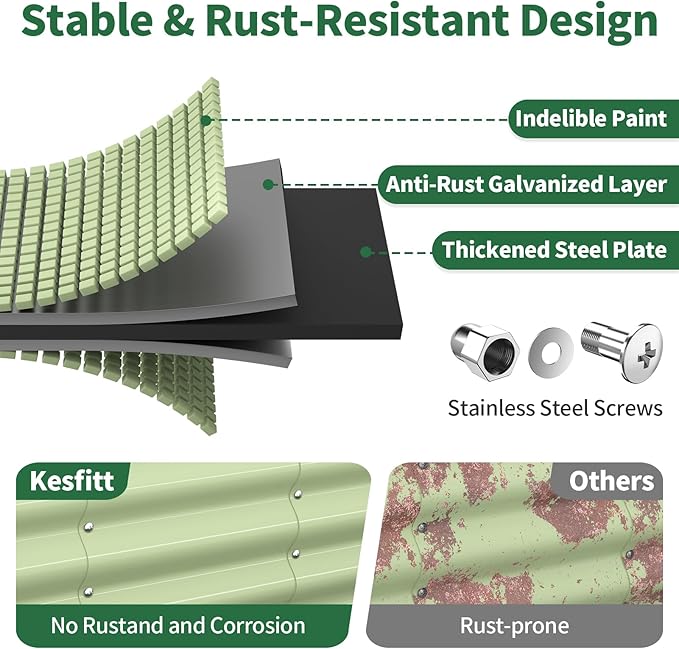 Kesfitt Raised Garden Bed, Metal Galvanized Steel Oval Garden Bed 8x2x1.5 ft - Image 2