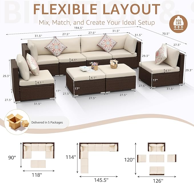 NICESOUL 8 Seat 29.3'' High Back Outdoor Furniture Set, Extra Large Rattan - Image 4