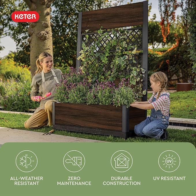 Keter Outdoor Planter Box with Privacy Screen and Trellis – 26 Gallon Raised - Image 4