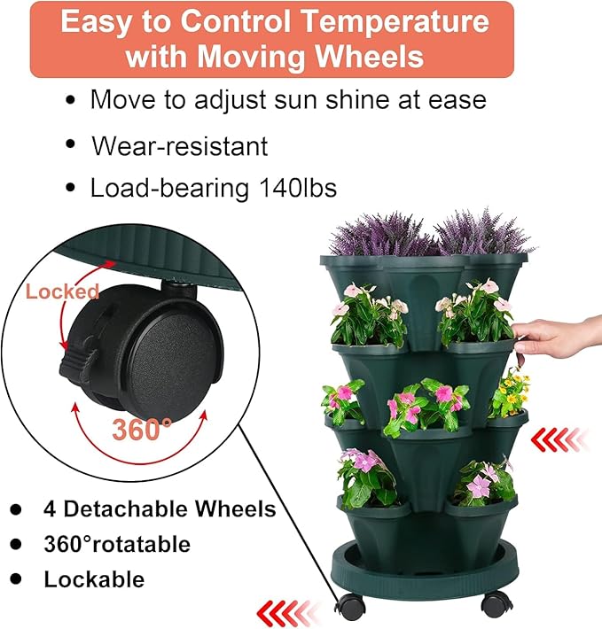 Vertical Planter 4 Tier Stackable Planters Garden Planters Strawberry Herb - Image 6