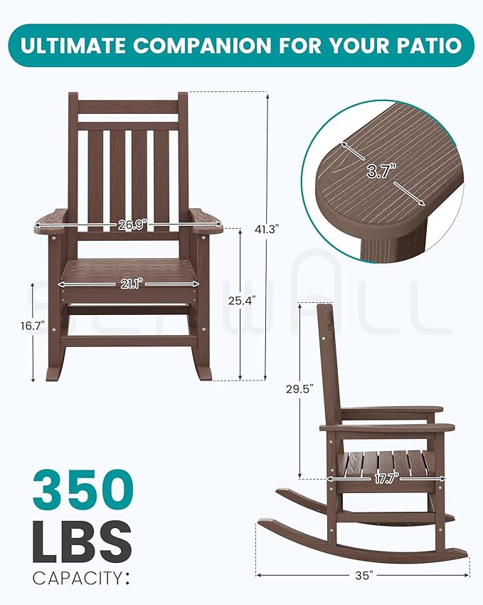 SERWALL HDPE Outdoor Rocking Chair Set of 6, Patio Rocking Chairs - Image 3
