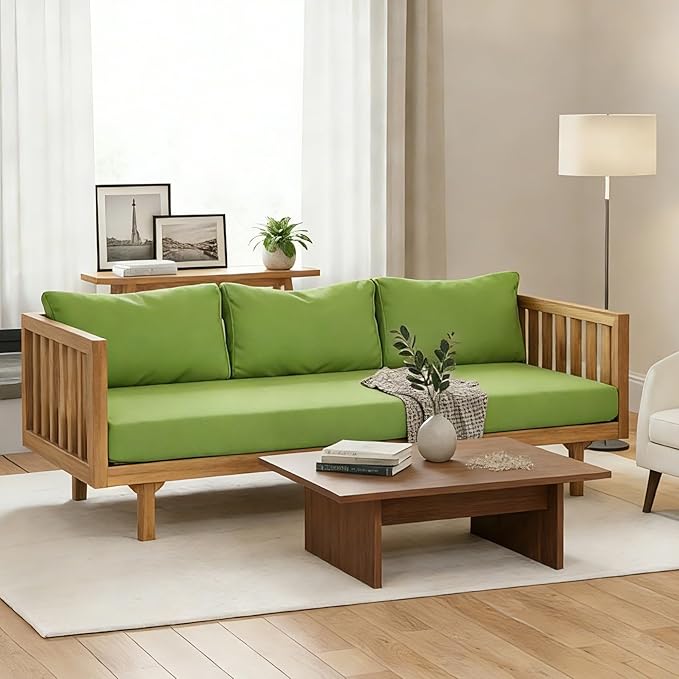 Merax Solid Acacia Wood Couch Chaise Lounge Chair Indoor, 3 Seater Daybed Sofa by Merax