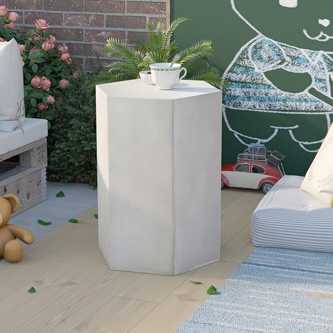 COSIEST Concrete Accent Table, Hexagon Patio Side Table 14.5''Wx20''H, Modular - Image 3