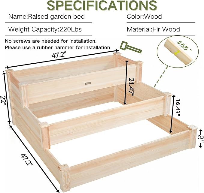 3-Tier Raised Garden Bed with Fabric Liner, Wood Elevated Planter Box with - Image 4