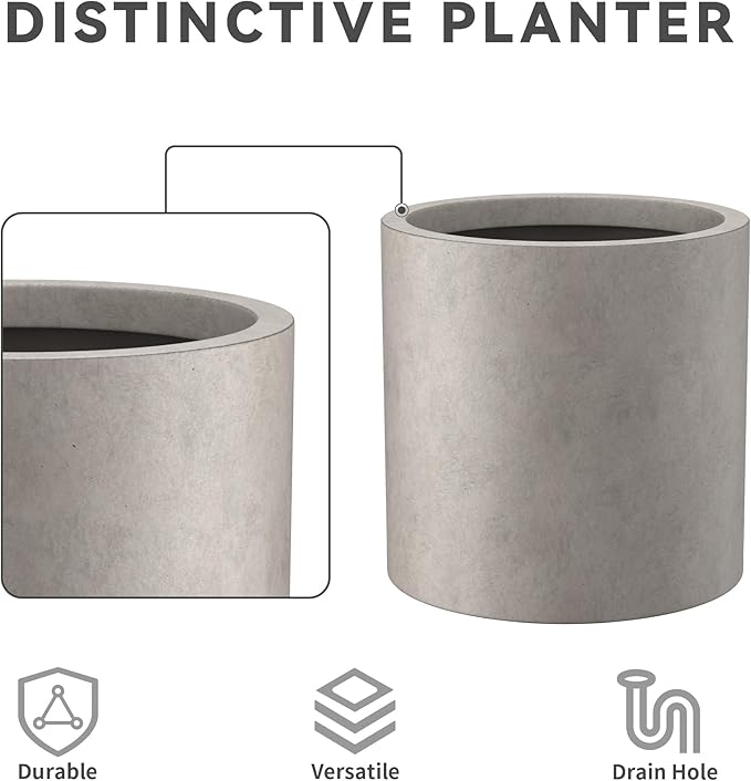 Kante 9.8" Dia Round Concrete Planter, Modern Style Large Cylindrical Plant Pot - Image 7