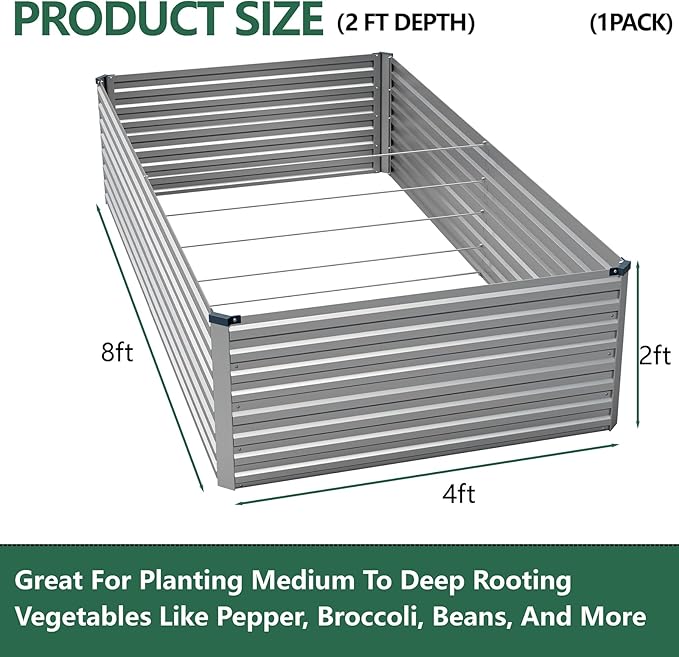 Vengarus 8x4x2FT Galvanized Raised Garden Bed Kit, Large Rectangle Elevated - Image 2