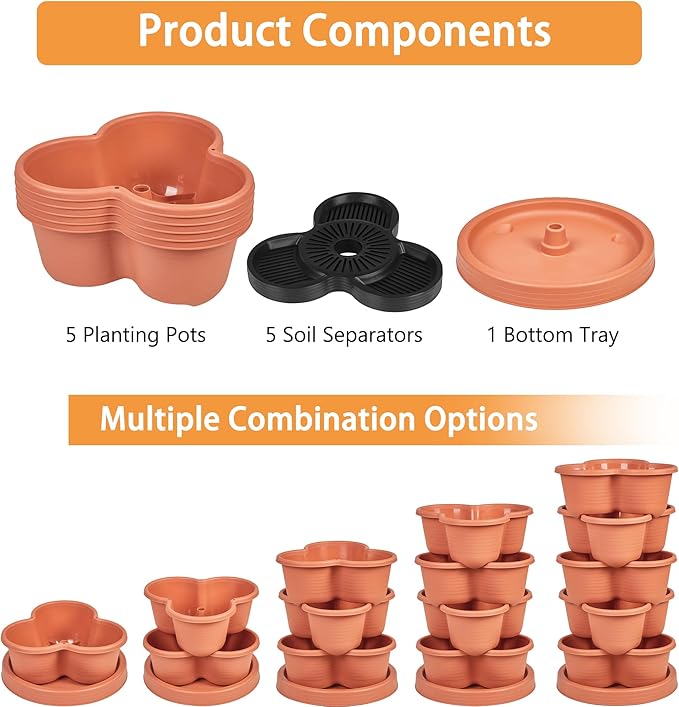 VECELO 5 Tier Vertical Garden Planter, Self Watering Stackable Planters - Image 7