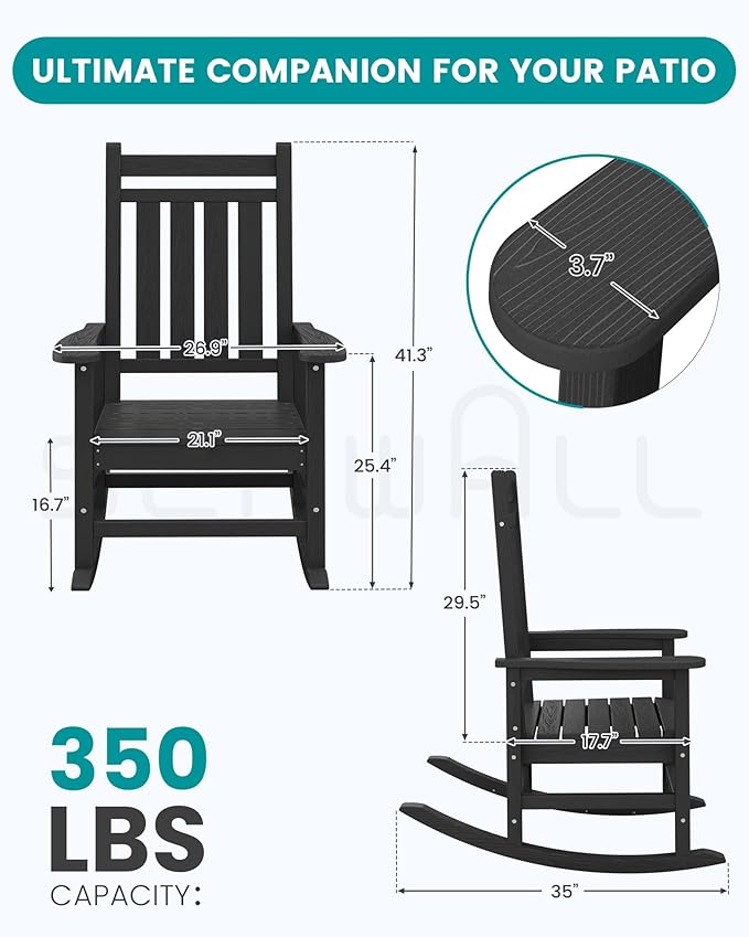 SERWALL HDPE Outdoor Rocking Chair Set of 6, Patio Rocking Chairs - Image 3