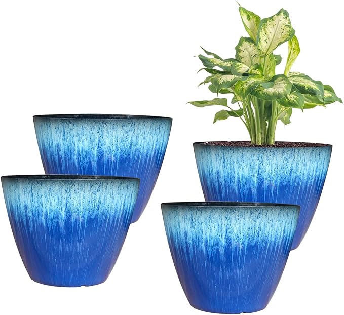 8 inch Plant Pots with Drainage Holes, Modern Glossy Finishing Planter by LesOasis