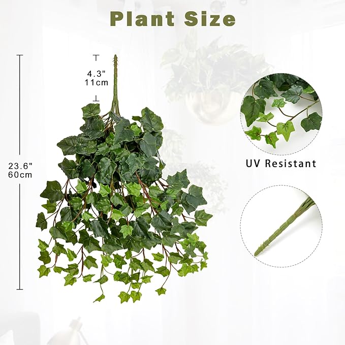 Hollyone 2pcs Artificial Hanging Plants 24" Fake Ivy Vine Faux Ivy Leaves - Image 2