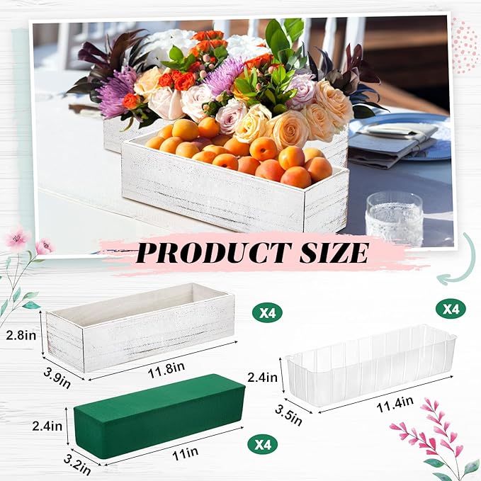 Dandat 4 Set Wood Boxes for Centerpieces 12x4 Inch Rectangle Wooden Planter Box - Image 2