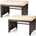 2 Pcs Patio Rattan Ottomans Outdoor Wicker Ottomans Patio Footstool Footrest by Beeveer