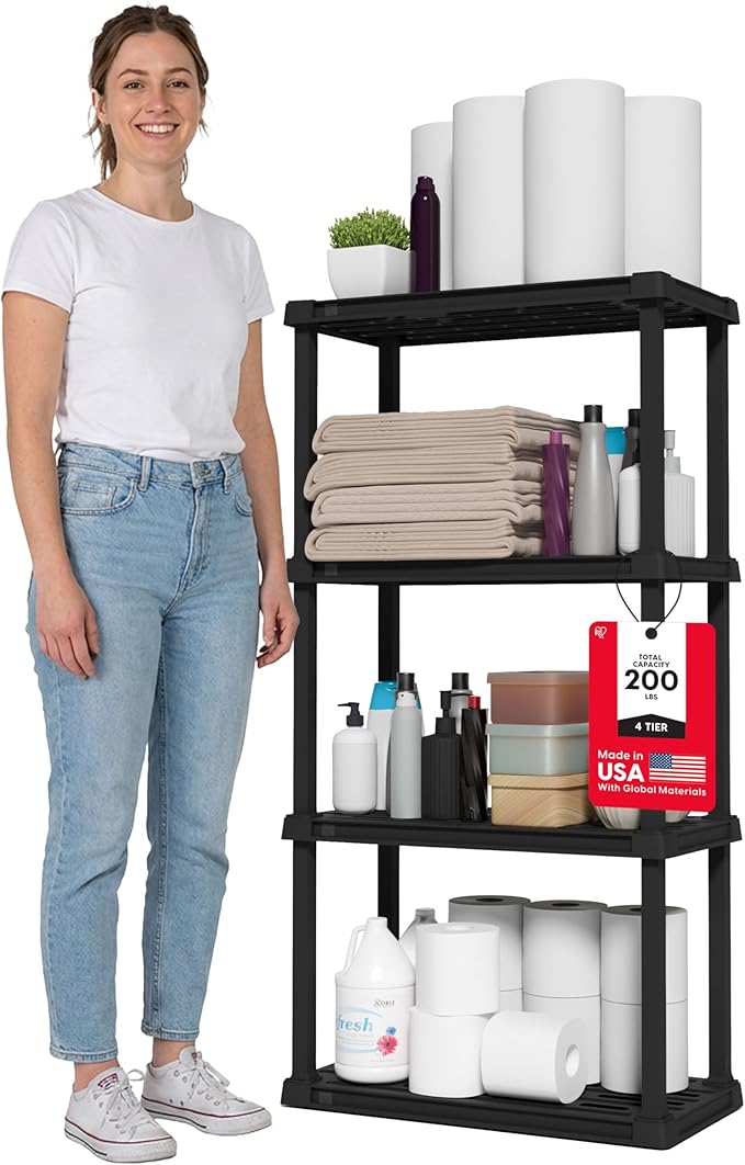 IRIS USA 4-Shelf Light Duty Plastic Storage Shelves, 200lb Capacity, Medium by IRISUSA
