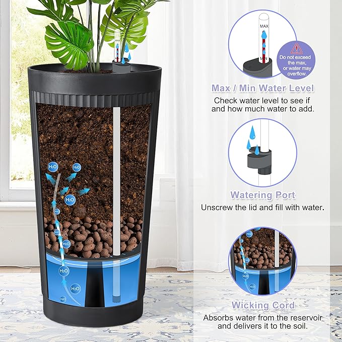 24in Tall Self-Watering Planters Set of 2 - Image 5