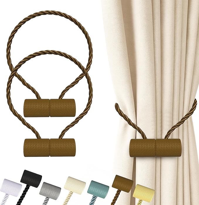 Hion Magnetic Curtain Tiebacks Dark Brown 2pcs, Curtain Tiebacks Buckles by Hion