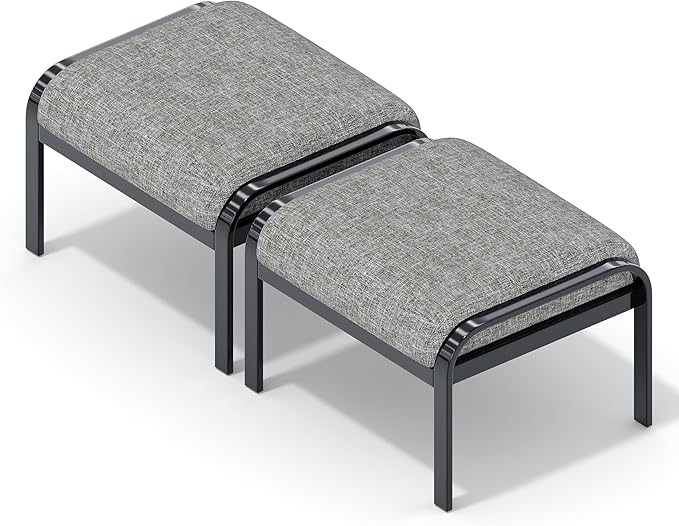 HOMREST Metal Outdoor Ottoman, 3-Piece Aluminum Footstool w/Removable Cushion - Image 3