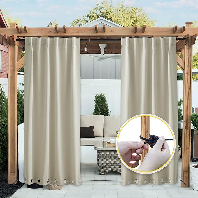 NICETOWN 2 Panels Waterproof Outdoor Curtains Fixed Grommet & Back Tab on Top & - Image 4