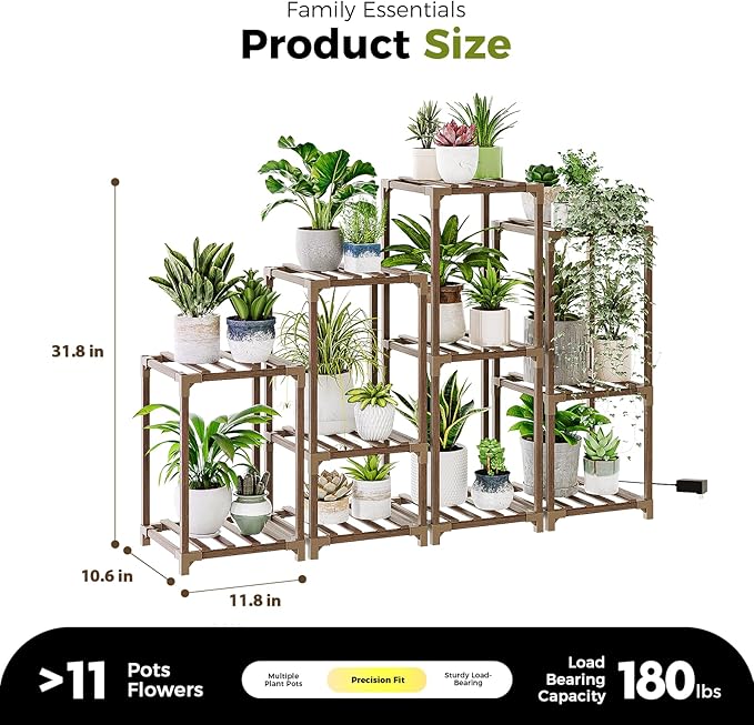 Bamworld Plant Stands with Grow Light Indoor 4 Sets Plant Shelves Outdoor - Image 2
