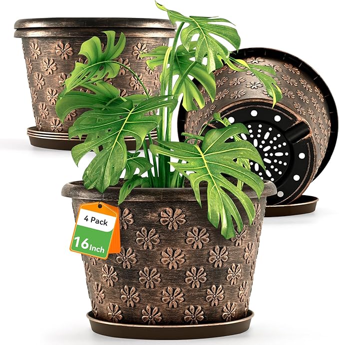16 Inch Planter Pots for Plants, Plastic Large Flower Pots Indoor Outdoor by FlowyypoPlantPot
