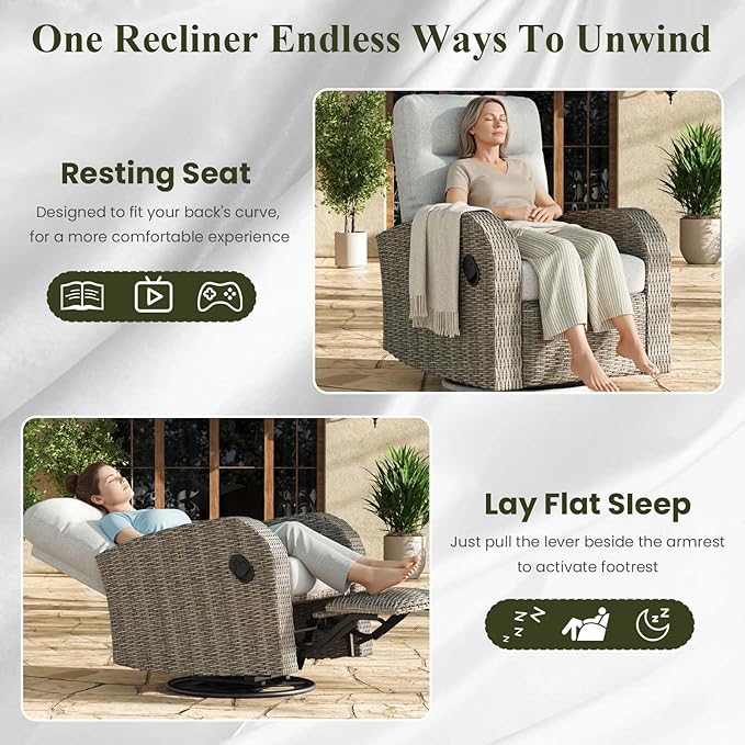 LayinSun Oversized Wicker Outdoor Swivel Glider Recliner - Image 5
