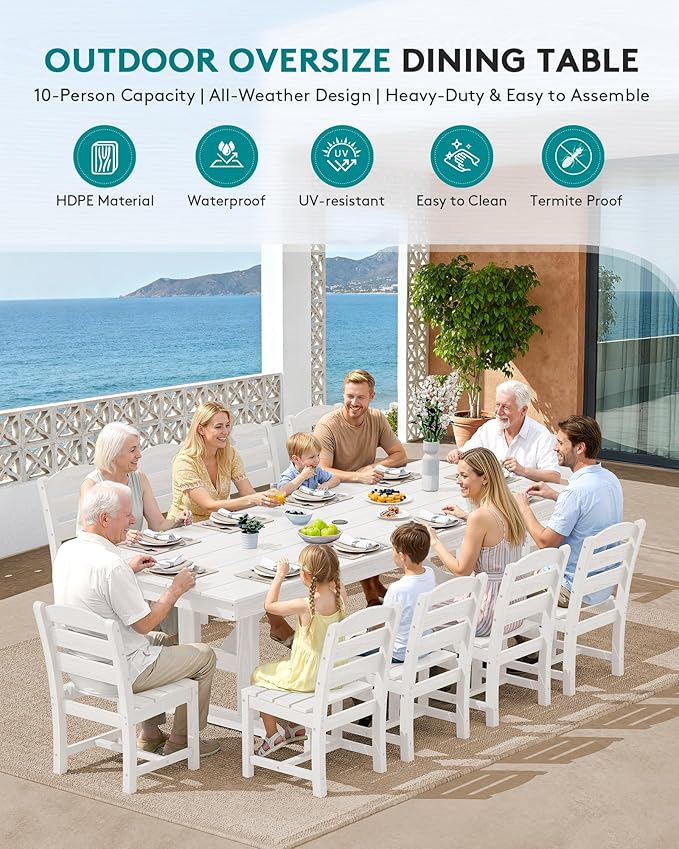SERWALL Outdoor Dining Table, All Weather HDPE Outdoor Furniture - Image 8