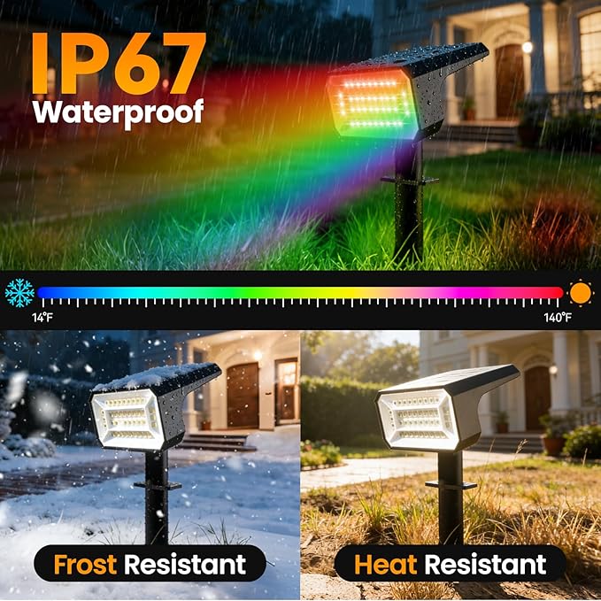 Fabrito Color Changing Solar Spot Lights Outdoor 8 Pack, Auto On/Off RGB - Image 4