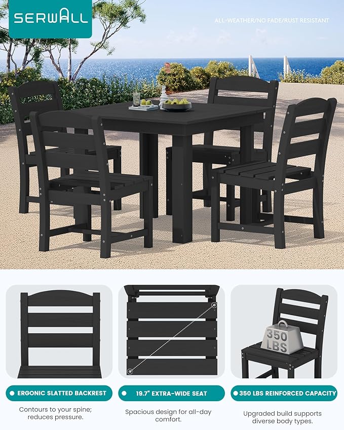 SERWALL Outdoor Dining Set for 4, HDPE Square Table and Chairs Set All Weather - Image 3