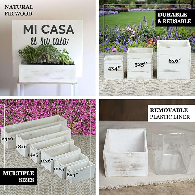 Efavormart 18"x6" Whitewash Wood Planter Box - Image 4