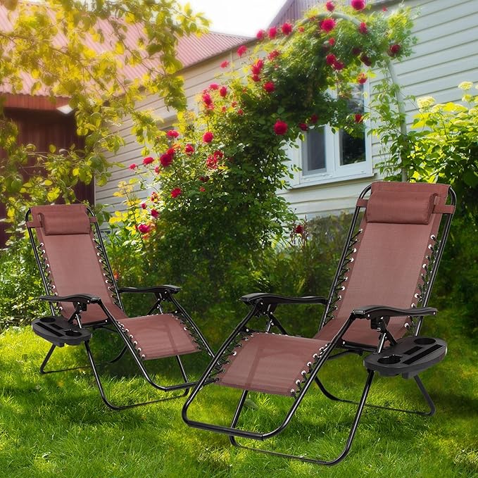 Nazhura Set of 2 Relaxing Recliners Patio Chairs Adjustable Steel Mesh Zero - Image 2