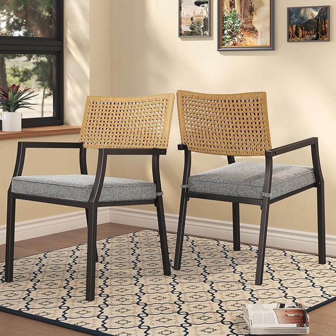Grand Patio Outdoor Dining Chair Set of 2, 2-Piece Stackable Wicker Chairs - Image 8