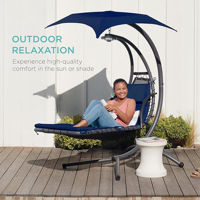 Best Choice Products Outdoor Hanging Curved Steel Chaise Lounge Chair Swing - Image 8