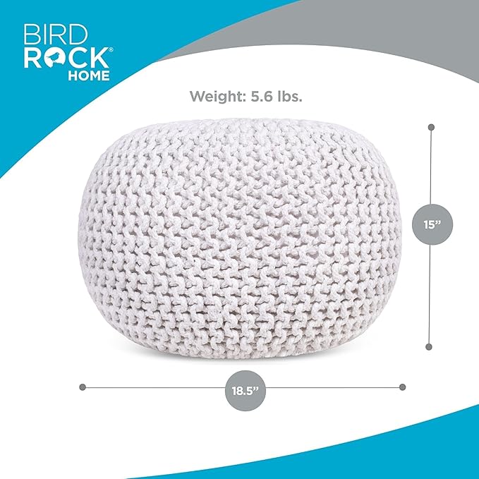 BIRDROCK HOME Round Pouf Ottoman | Cotton Braided Foot Stool - Image 2