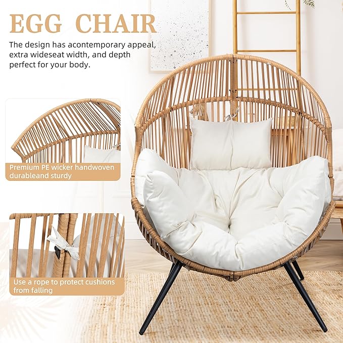 Vongrasig Wicker Egg Chair PE Rattan Chair - Image 4