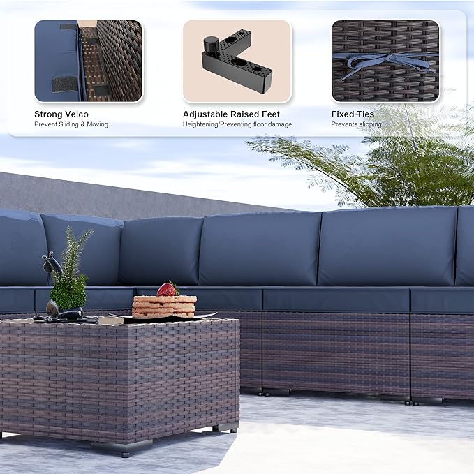 Kullavik 9 Pieces Outdoor Patio Furniture Set PE Wicker Rattan Sectional Sofa - Image 3